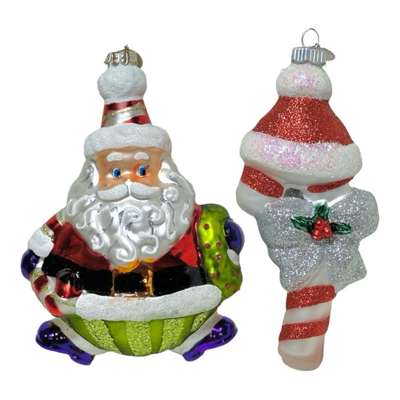 Radko Candy Cane & Santa Ornaments – 2010 Hand Crafted Glass (Kmart Exclusive) - Picture 4 of 16